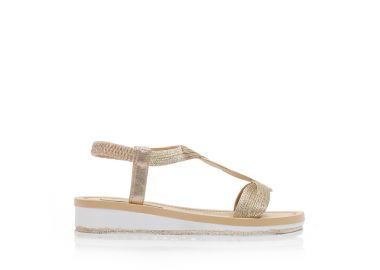 Σανδάλια χρυσά δερματίνη με ιδιαίτερο σχέδιο στην φάσα και γκλίτερ περιμετρικά στην σόλα ΧΡΥΣΟ - Tsoukalas - 