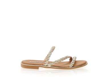 Σανδάλια χρυσά δερματίνη με πέρλες και ιριδίζον στρας ΧΡΥΣΟ - Tsoukalas - 
