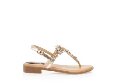 Σανδάλια χρυσά δερματίνη με στρας και ρυθμιζόμενο λουράκι στον αστράγαλο ΧΡΥΣΟ - Tsoukalas - 