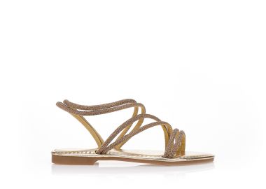 Σανδάλια χρυσά με στρας στα λουράκια ΧΡΥΣΟ - Tsoukalas - 