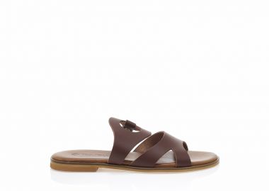 Σανδάλια δερμάτινα χειροποίητα καφέ με ιδιαίτερη φάσα ΚΑΦΕ - Tsoukalas - 