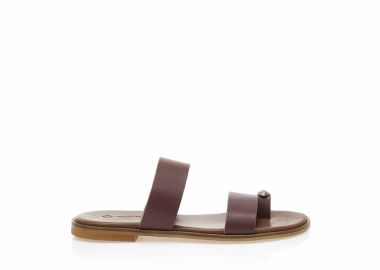 Σανδάλια δερμάτινα χειροποίητα καφέ με σχέδιο δαχτυλίδι ΚΑΦΕ - Tsoukalas - 