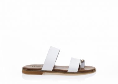 Σανδάλια δερμάτινα χειροποίητα λευκά με σχέδιο δαχτυλίδι ΛΕΥΚΟ - Tsoukalas - 