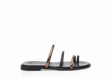 Σανδάλια δερμάτινα χειροποίητα μαύρα με μπρονζέ λουράκια ΜΠΡΟΝΖΕ - Tsoukalas - 