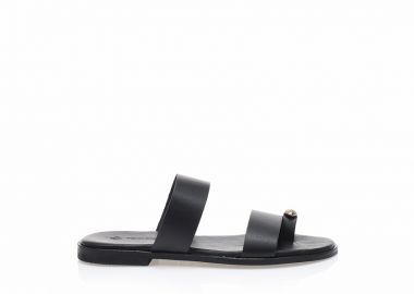 Σανδάλια δερμάτινα χειροποίητα μαύρα με σχέδιο δαχτυλίδι ΜΑΥΡΟ - Tsoukalas - 