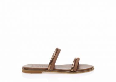 Σανδάλια δερμάτινα χειροποίητα μπρονζέ και κάμελ με πολλαπλά λουράκια Κάμελ - μπρονζε - Tsoukalas - 
