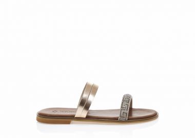 Σανδάλια δερμάτινα χειροποίητα μπρονζέ με στρας ΜΠΡΟΝΖΕ - Tsoukalas - 