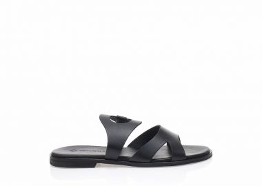 Σανδάλια δερμάτινα και χειροποίητα μαύρα με ιδιαίτερη φάσα ΜΑΥΡΟ - Tsoukalas - 