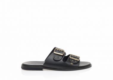 Σανδάλια δερμάτινα μαύρα με ρυθμιζόμενη φάσα ΜΑΥΡΟ - Tsoukalas - 