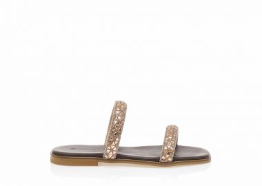 Σανδάλια δερμάτινα μπρονζέ με στρας ΧΑΛΚΟΣ - Tsoukalas - 