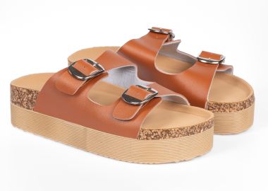 Σανδάλια δίπατα με ρυθμιζόμενα λουράκια - Κάμελ - Issue - 