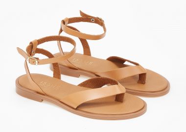 Σανδάλια ελληνικής κατασκευής με δίχαλο και μπαρέτα - Κάμελ - Issue - 