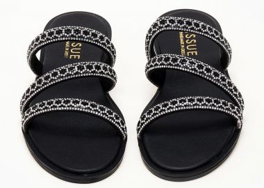 Σανδάλια ελληνικής κατασκευής με glitter - Μαύρο - Issue - 