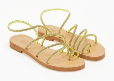 Σανδάλια ελληνικής κατασκευής με λουράκια strass - Κίτρινο - Issue - 