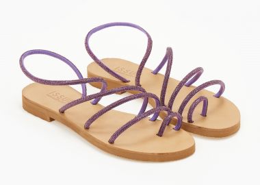 Σανδάλια ελληνικής κατασκευής με λουράκια strass - Μωβ - Issue - 