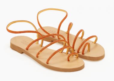 Σανδάλια ελληνικής κατασκευής με λουράκια strass - Πορτοκαλί - Issue - 