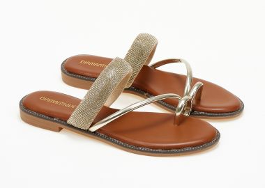 Σανδάλια φλατ με toe-ring και glitter - Χρυσό - Issue - 