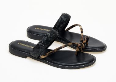Σανδάλια φλατ με toe-ring και glitter - Λεοπάρ - Issue - 