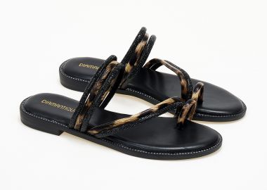 Σανδάλια φλατ με toe-ring και glitter - Λεοπάρ - Issue - 
