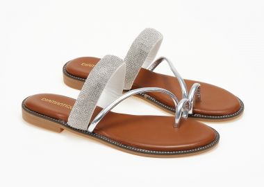 Σανδάλια φλατ με toe-ring και glitter - Λευκό - Issue - 