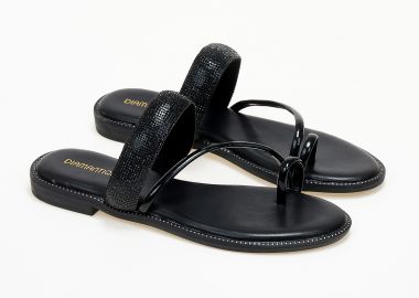 Σανδάλια φλατ με toe-ring και glitter - Μαύρο - Issue - 