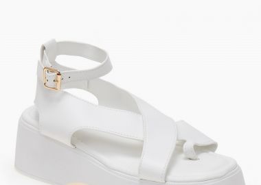 Σανδάλια flatform χιαστί με μπαρέτα - Λευκό - Issue - 