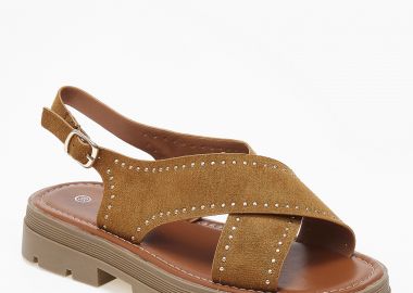 Σανδάλια flatform χιαστί με τρούκς και τρακτερωτή σόλα - Κάμελ - Issue - 