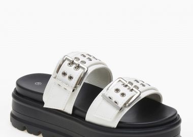 Σανδάλια flatform δίσολα με αγκράφες και τρουκς - Λευκό - Issue - 