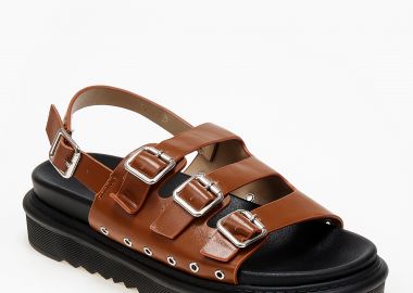 Σανδάλια flatform με αγκράφες - Κάμελ - Issue - 