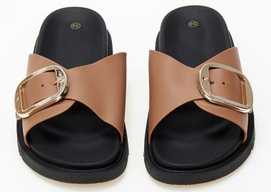 Σανδάλια flatform με αγκράφες - Κάμελ - Issue - 