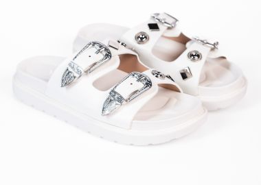Σανδάλια flatform με αγκράφες και μεταλλικά στοχεία - Λευκό - Issue - 
