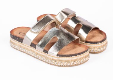 Σανδάλια flatform με boho διακόσμηση - Χρυσό - Issue - 