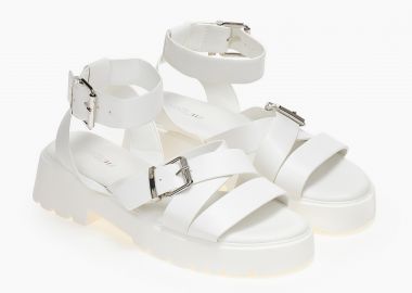 Σανδάλια flatform με χιαστί λουράκια και μπαρέτα - Λευκό - Issue - 