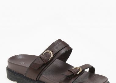 Σανδάλια flatform με δυο φάσες και αγκράφες - Καφέ - Issue - 