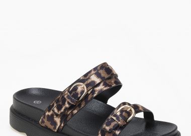 Σανδάλια flatform με δυο φάσες και αγκράφες - Λεοπάρ - Issue - 