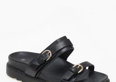 Σανδάλια flatform με δυο φάσες και αγκράφες - Μαύρο - Issue - 