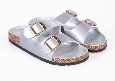 Σανδάλια flatform με δύο φάσες και σχέδιο φελού στη σόλα - Ασημί - Issue - 