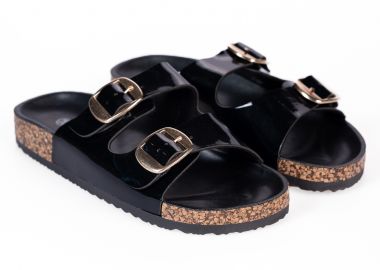 Σανδάλια flatform με δύο φάσες και σχέδιο φελού στη σόλα - Μαύρο - Issue - 