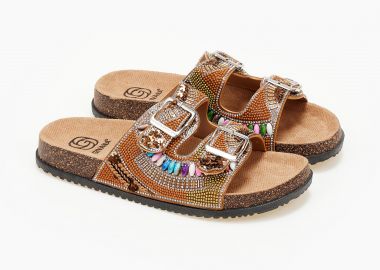 Σανδάλια flatform με δύο φάσες σε boho σχέδιο - Κάμελ - Issue - 