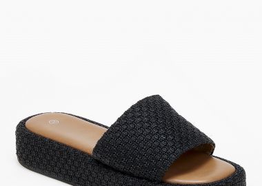 Σανδάλια flatform με φαρδιά φάσα και πλεκτό σχέδιο. - Μαύρο - Issue - 