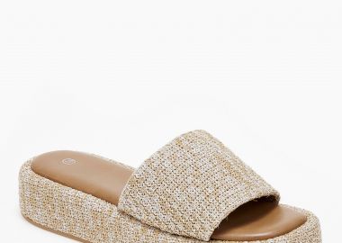 Σανδάλια flatform με φαρδιά φάσα και πλεκτό σχέδιο. - Πούρο - Issue - 