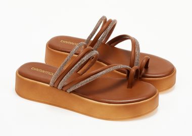 Σανδάλια flatform με glitter - Κάμελ - Issue - 