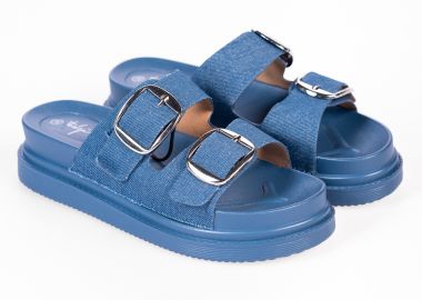 Σανδάλια flatform με λουριά και αγκράφες - Τζιν - Issue - 