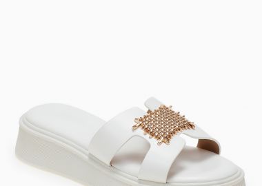 Σανδάλια flatform με μεταλλική λεπτομέρεια - Λευκό - Issue - 