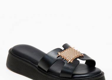 Σανδάλια flatform με μεταλλική λεπτομέρεια - Μαύρο - Issue - 