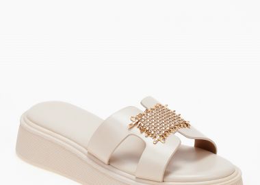 Σανδάλια flatform με μεταλλική λεπτομέρεια - Μπεζ - Issue - 