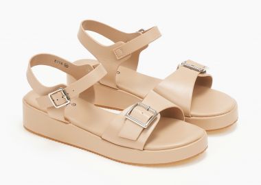 Σανδάλια flatform με μεταλλική λεπτομέρεια - Μπεζ - Issue - 