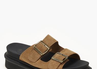 Σανδάλια flatform με ψηλή σόλα και αγκράφες - Κάμελ - Issue - 