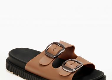 Σανδάλια flatform με ρυθμιζόμενα λουράκια - Κάμελ - Issue - 