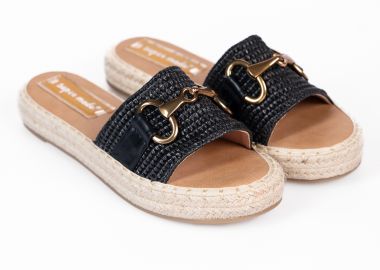 Σανδάλια flatform με σχέδιο ψάθας και σχοινί - Μαύρο - Issue - 